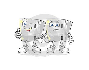 Fridge thumbs up and thumbs down. cartoon mascot vector