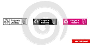 Fridges and freezers landscape electrical recycling sign icon of 3 types color, black and white, outline. Isolated vector sign