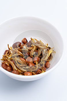 Fried Asian Anchovies `ikan bilis` with Fried peanuts