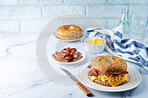 Fried bacon cheese egg salad  bagel