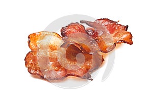 Fried bacon rashers isolated on white background