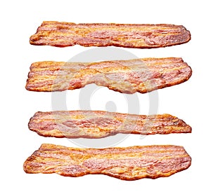 fried bacon rashers isolated on white background. bacon isolated on white background. Fried pork bacon rashers