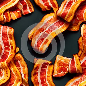 Fried bacon slices seamless pattern - tileable background