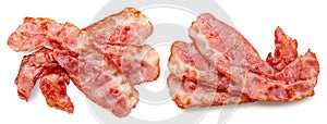 Fried bacon slices on white background