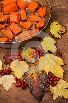 Fried baked on grill pumpkin, a traditional autumn snack.Warm dish as a dessert.