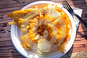 Fried battered fish with chips