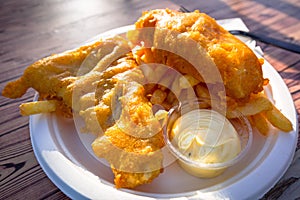 Fried battered fish with chips