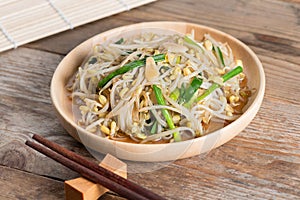 Fried bean sprouts. Vegetarian food.