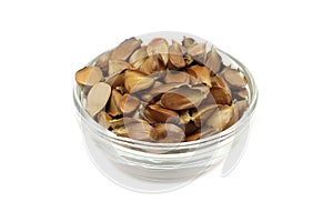 Fried beechnuts in a glass container