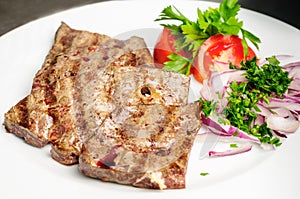 Fried beef liver with vegetables