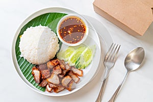 fried belly pork with rice with spicy sauce