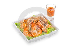 Fried black tiger prawns