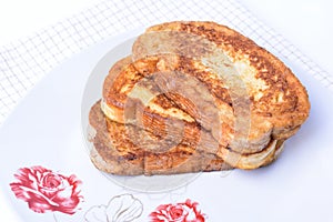 Fried bread slices. Bulgarian breakfast.