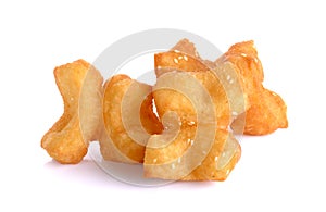 Fried bread stick on the white background