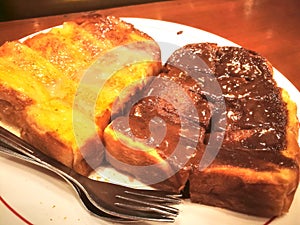 Fried bread with sweetened condensed milk