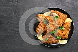 Fried breaded chicken wings