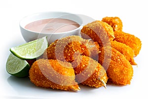 Fried breaded surimi crab claws.