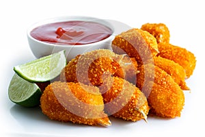 Fried breaded surimi crab claws.
