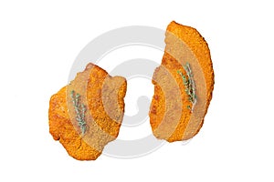 Fried Breaded weiner schnitzel, cooked meat steak. Isolated, white background.