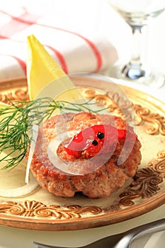 Fried burger and endive leaves