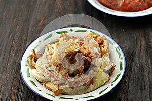 Fried Cabbage on Enamel Plate