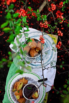 Fried camembert with viburnum jam