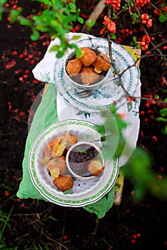 Fried camembert with viburnum jam