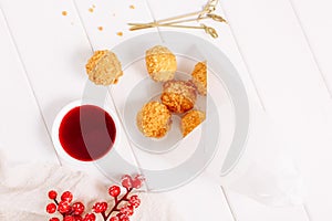 Fried Cheese Balls Cranberry Sauce Top Flat Lay