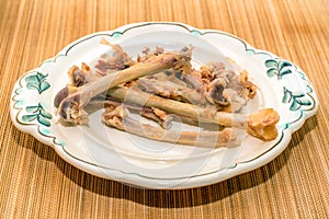 Fried chicken bones in emptiy plate