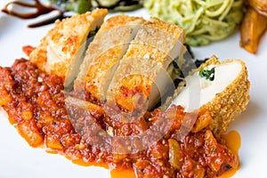 Fried Chicken with Bread Crumbs with Tomato Sauce