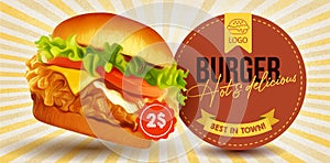 Fried chicken burger banner ads design template