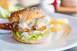 fried chicken burger with cheese