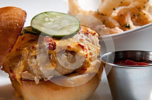 Fried chicken burger with pimento cheese