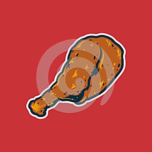 Fried Chicken - Cartoon style colorful vector illustration. Fast food icon concept isolated