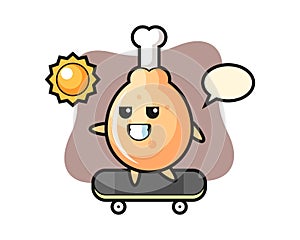 Fried chicken character illustration ride a skateboard