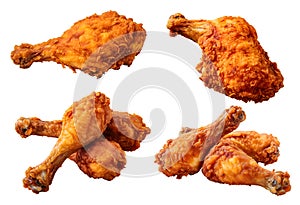 Fried chicken drumstick thigh on transparent background cutout, PNG file. Mockup