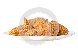 Fried  chicken fast food on white dish isolated on white background