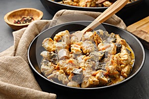 Fried chicken fillet with mushrooms