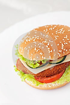 Fried chicken or fish burger sandwich