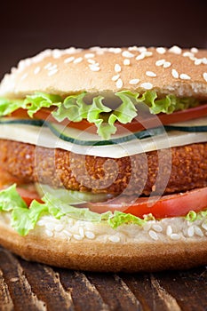 Fried chicken or fish burger sandwich