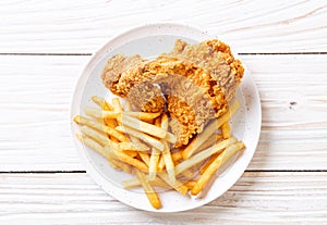 fried chicken with french fries and nuggets meal