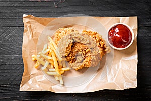 fried chicken with french fries and nuggets meal