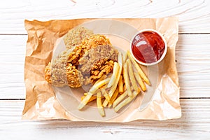 fried chicken with french fries and nuggets meal