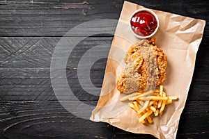 fried chicken with french fries and nuggets meal