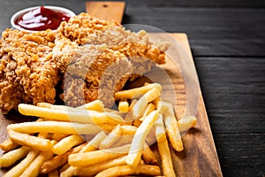 fried chicken with french fries and nuggets meal