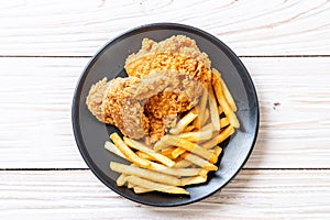 fried chicken with french fries and nuggets meal