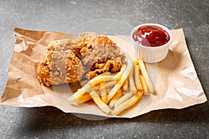 fried chicken with french fries and nuggets meal