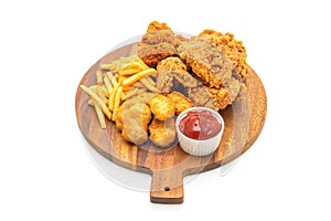 fried chicken with french fries and nuggets meal (junk food and