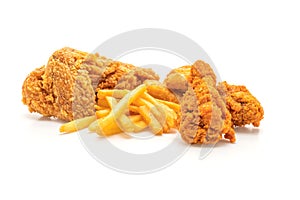 fried chicken with french fries and nuggets meal (junk food and