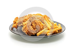 fried chicken with french fries and nuggets meal (junk food and